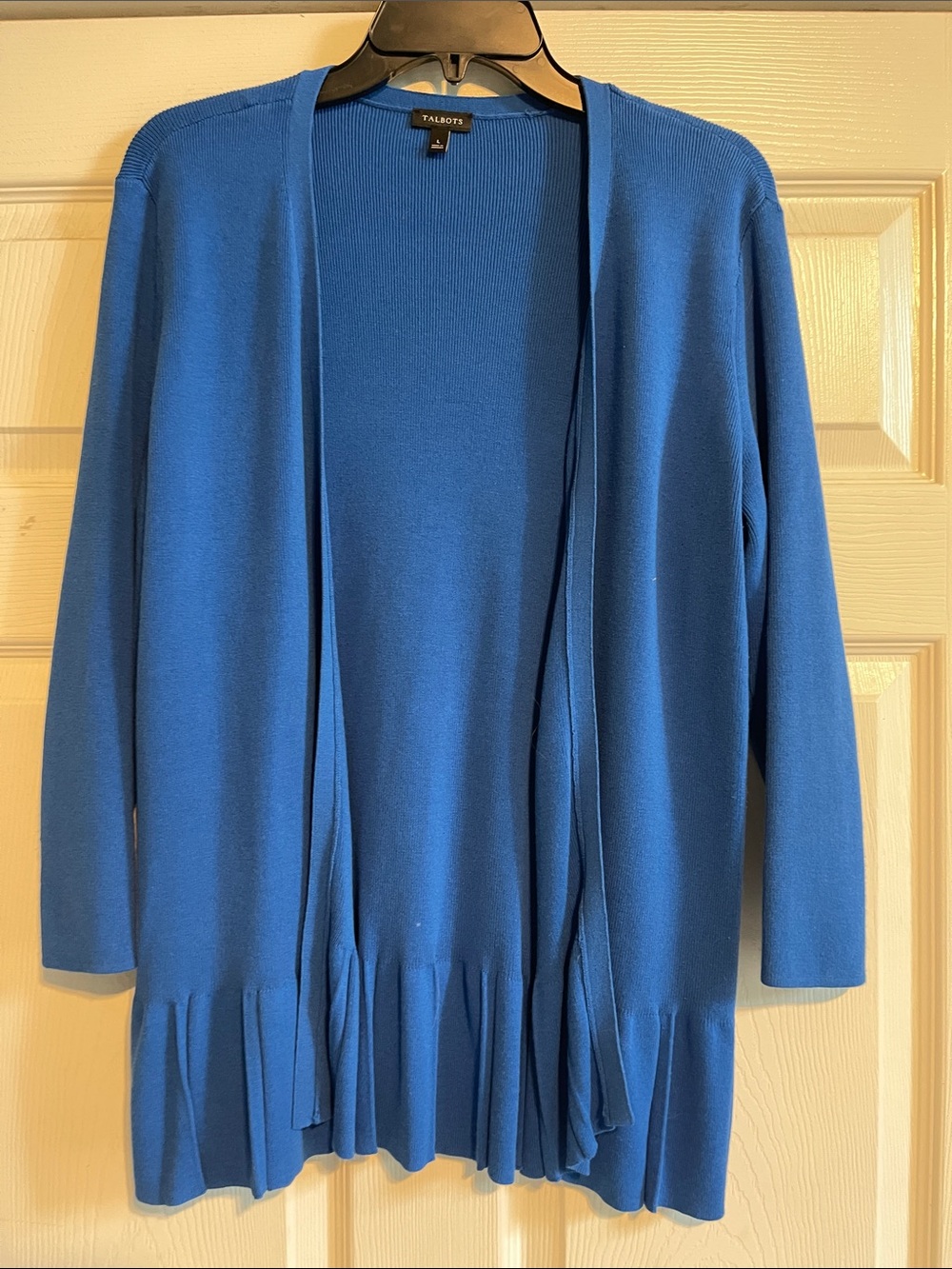 Talbots Royal Blue Open-Front Ruffle-Hem Cardigan